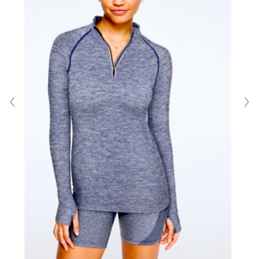NWOT PINK ACTIVE Seamless Quarter Zip Workout Athletic Pullover Navy Thumbholes